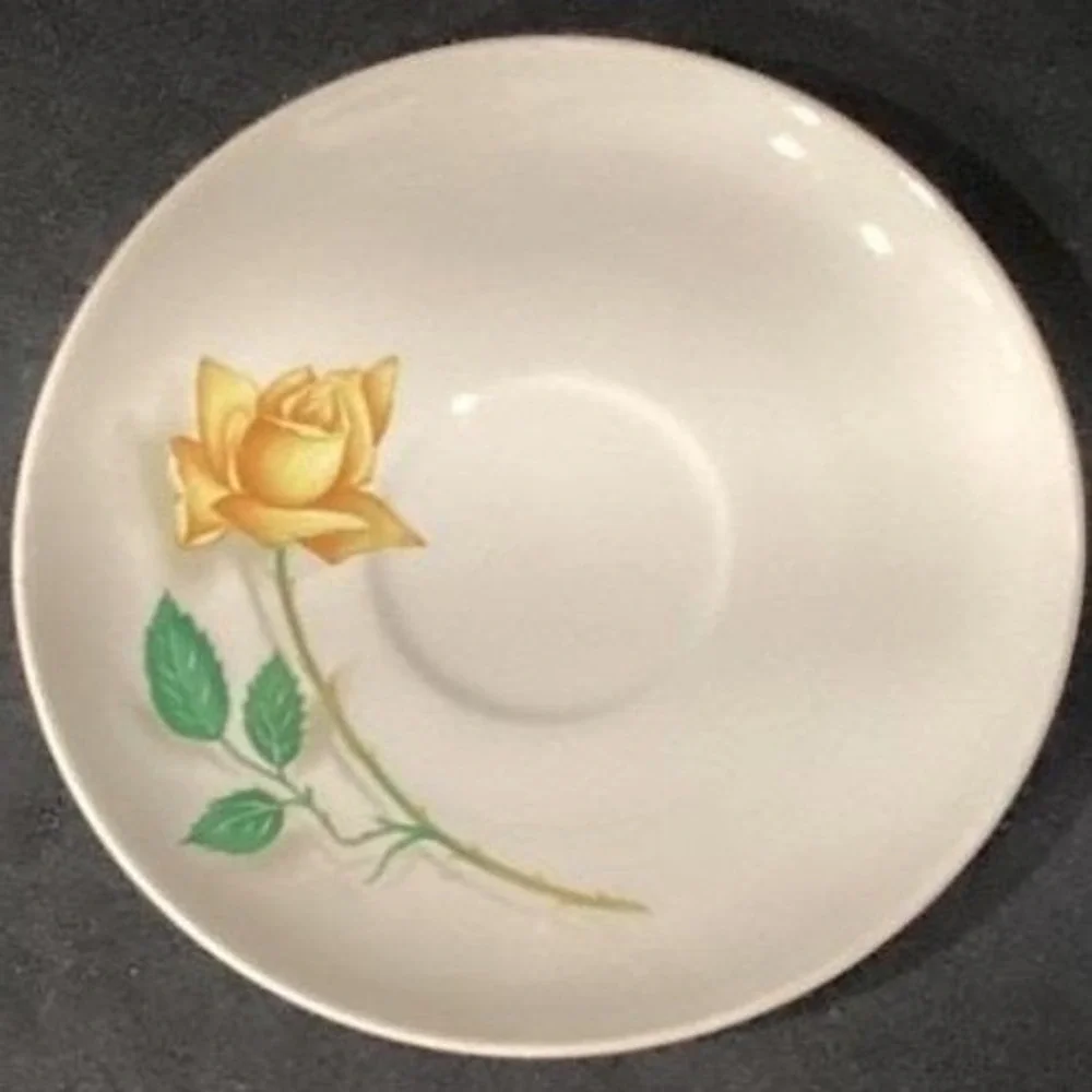 Canonsburg Pottery Yellow Rose Bread Plates, Set of 4, Vintage Floral Dinnerware